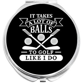 NewCharms It Takes A Lot of Balls to Golf Like I Do Compact with Mirrors - Perfect Pocket and Purse Size Folding Mirror for Applying Make Up Anywhere