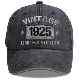 TypasTdqk 100th Birthday Decorations for Women Men, Vintage 1925 Hat, 100 Year Old Baseball Cap, Retirement Birthday Gifts for Grandpa Grandma Papa Mama Dad Mom Black