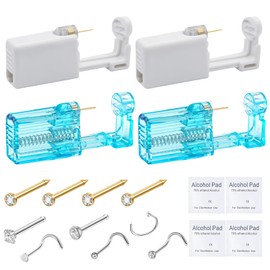 Nose Piercing Kit 4 Pack Disposable Piercing Gun Self Nose Piercing Kit Nose Piercing Rings Nose Piercings Kit with Gold Plated Nose Stud Low Pain At Home Piercing Kit Family Piercer kit (G201-B+TML)