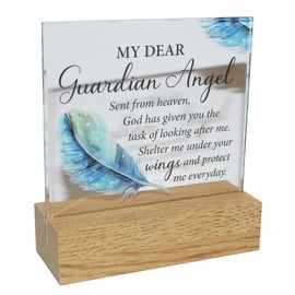 Gedenktafel aus Glas auf Holzsockel – My Dear Guardian Angel
