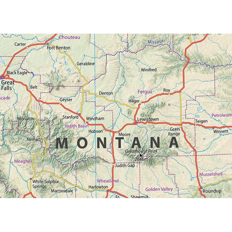 Montana Physical Map - 16.5 x 26.5 Inches - Paper