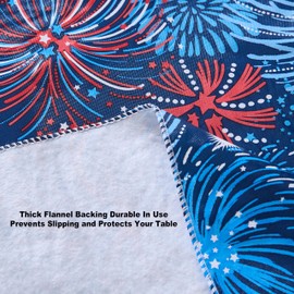 Newbridge Labor Day Round Vinyl Flannel Backed Tablecloth, 70 Inch, Fireworks Celebration, Indoor/Outdoor Party Table Cover, Americana Red, White and Blue Fireworks, Summer Barbecue Party