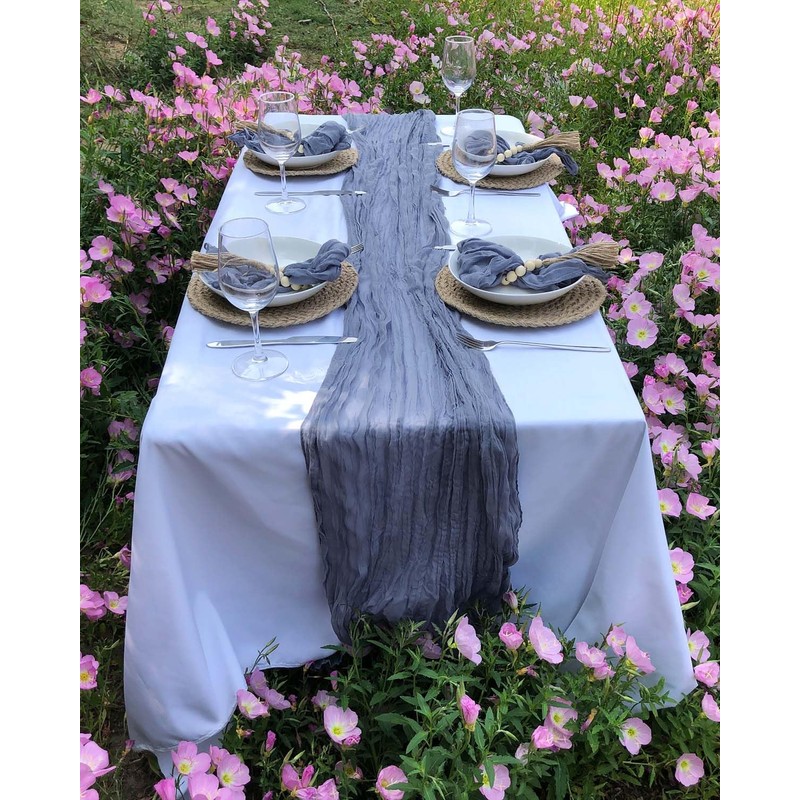 FuSenYuan Dusty Blue Cheesecloth Table Runner 10FT 1Pack Rustic Boho