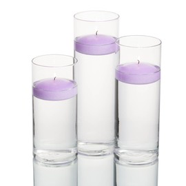 Set of 3 Eastland Cylinder Vases and 3 Lavender Richland Floating Candles 3"