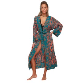 TRENDYOL Women's Beachwear Relaxed Basic V-Neck Woven Kimonos & Kaftans, Very colourful