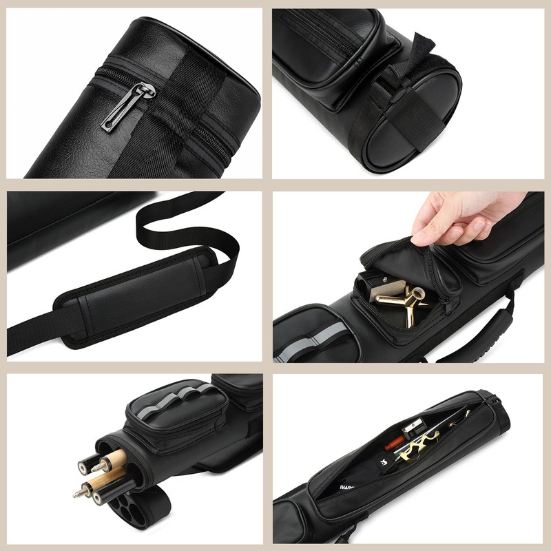 2x2 Leather Pool Cue Case for 2 Butts & 2