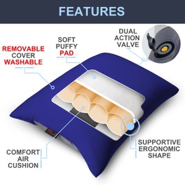 rioyalo X-Foam Inflatable Camping Pillow Lite with Removable Foaming Cover | Comfortable, Washable Ultralight Portable with Neck Lumbar Support | Backpacking, Hiking, Travel, Air | Small (Ocean Blue)