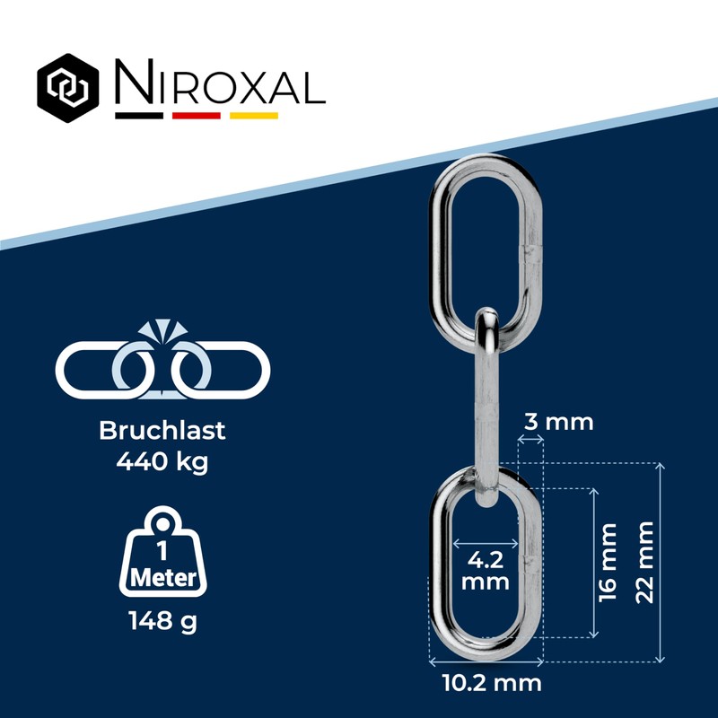 3 Pieces 100-cm = 1-Meter 3-mm Thick Stainless Steel Chain