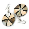 50mm L/Black/Grey/Cream Round Shape Sea Shell Earrings/Handmade/Slight Variation In Colour/Natural