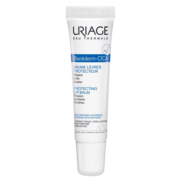 URIAGE Bariederm Cica-Lips Protecting Balm 0.5 fl.oz. | Repairs, Insulates and Immediately Soothes Dry chapped lips, Restoring Greater Comfort | Lip Balm with High Tolerance and Long-Lasting Formula, Fragrance-Free | Daily Protection to Repair Chapped, Da
