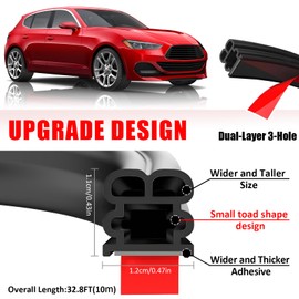 Upgraded Car Door Seal Strip, Thickened Rubber Auto Weather Stripping for Hoods,Trunks,Windows, Universal Auto Door Soundproofing Weatherstripping Car Accessories for Most Vehicle,Truck,SUV (32.8Ft)