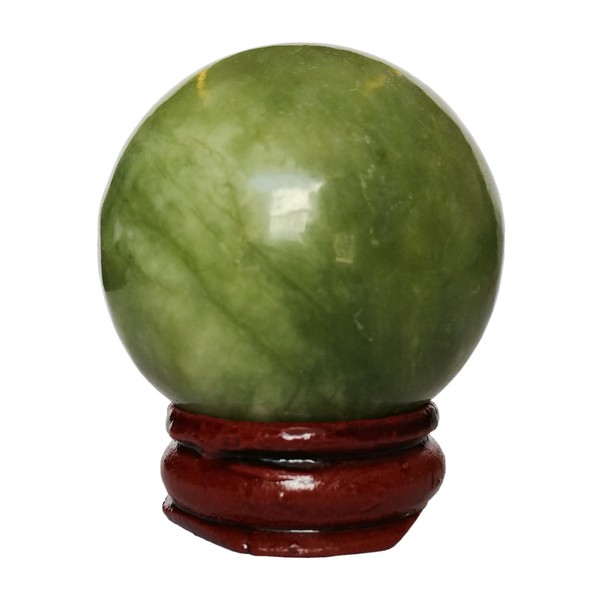 Bacatgem 40mm Green Jade Healing Crystal Divination Sphere Sculpture Figurine