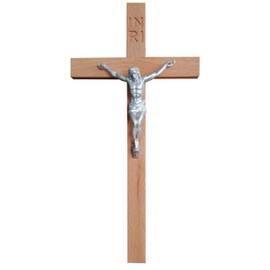 Kaltner Präsente Gift idea: 25 cm wall cross crucifix made of wood, real beech wood, Jesus Christ figure made of resin, decoration