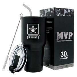Military Gift Shop 30 oz Army Black Double Wall Vacuum Insulated Stainless Steel Army Tumbler Travel Mug - Soldier Deployment Gifts