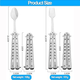 2 Pcs Butterfly Fork and Spoon Set, Stainless Tactical Butterfly Forks Spoon, Folding Butterfly Fork with Butterfly Metal Training Tool for Travel Camping Hunting BBQ Kitchen Outdoor