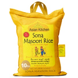 Asian Kitchen White Sona Masoori Aged Rice 10-Pound Bag, 10lbs (4.54kg) Short Grain Rice ~ All Natural | Gluten Friendly | Vegan | Indian Origin | Export Quality
