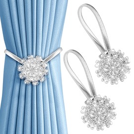 2 Pack Curtain Tie Backs, Sparkling Floral Decorative Strong Magnetic Curtain Tiebacks No Drilling Glittering Floral Accent Curtain Holdbacks Crystal Window Curtain Curtain Holder for Home Hotel