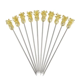 Beaumont Gold Plated Pineapple Cocktail Picks - Pack of 10 - Reusable Cocktail Picks
