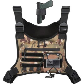 Outdoor Sports Chest Bag for Men, Chest Vest Holster Fits Most Pistols, EDC Travel Chest Pack for Running, Hiking Gear - Color: Camo