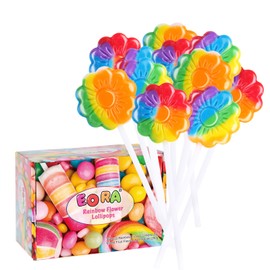 36 Pack Rainbow Flower Lollipop Small, Rainbow Swirl Lollipops Individually Wrapped Bulk, Kid's Lollipops Candy for Birthday, Net 8g Mixed Fruit Flavor