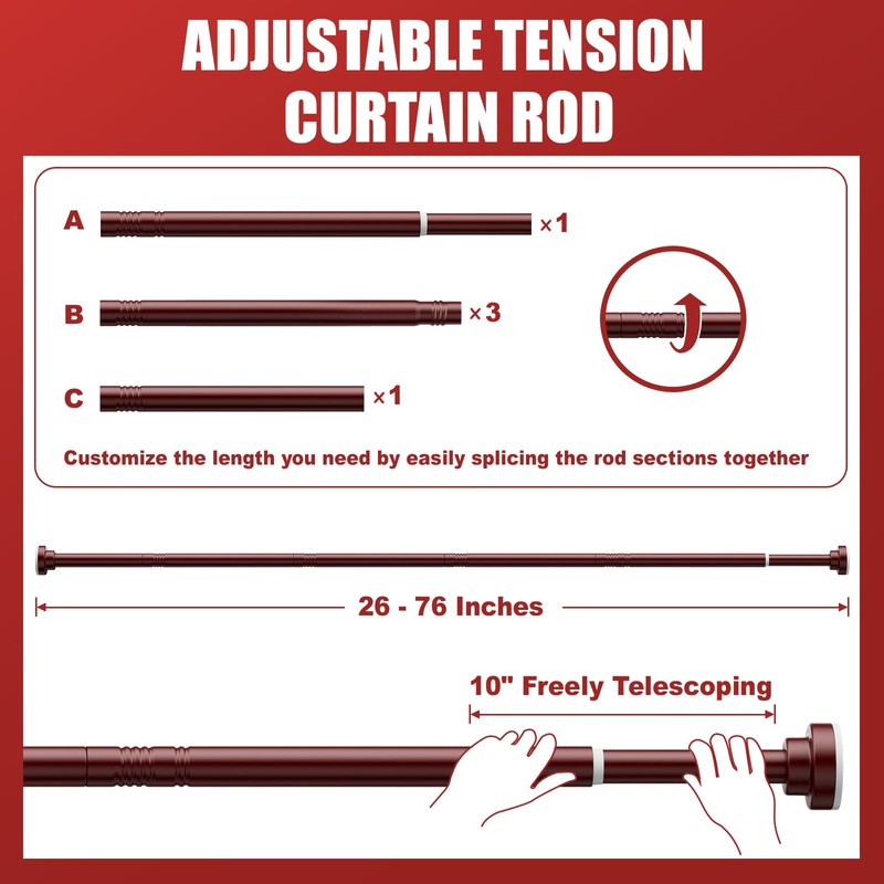 Ausemku Shower Curtain Rod Tension - 26-76 Inch Never Rust