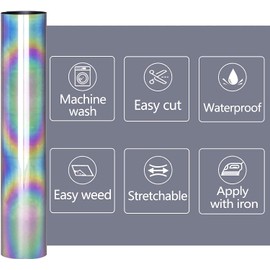 HTVVETUR Reflective Rainbow HTV Heat Transfer Vinyl Roll 12 Inch by 5 Feet Iron on DIY for T-Shirt PU Stretch Elastic HTV Vinyl (Reflective Rainbow, 5FT)