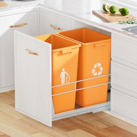 RUNMI Double Pull Out Trash Can Under Cabinet with Door Mounting Kit,Under Sink Trash Can for Kitchen with Soft-Close Slides, Not Included Can，Requires Minimum Cabinets Opening 16" W X 24" D