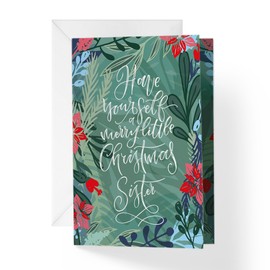 1Up Greetings Christmas Card for Sister | Merry Little Xmas | Your Purchase Helps Animals In Need | 5”x7.5” | Individual Card + Envelope | Woman Owned Small Business | USA