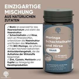 RedMoringa - Organic Hair Vitamins Capsules | with Field Horsetail, Biotin, Millet and Moringa | Natural Support for Strong Hair & Nails | 180 Capsules