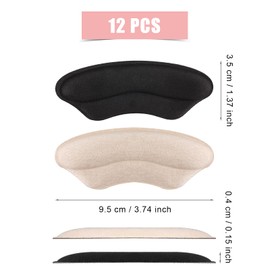 AIEX 6 Pairs /12 Pieces Heel Grips Liner, Cushions Inserts for Loose Shoes Heel Filler Shoes Too Big Inserts for Men Women Improve Shoe Fit and Comfort and Prevent Heel Slipping and Blisters (Black, Beige）