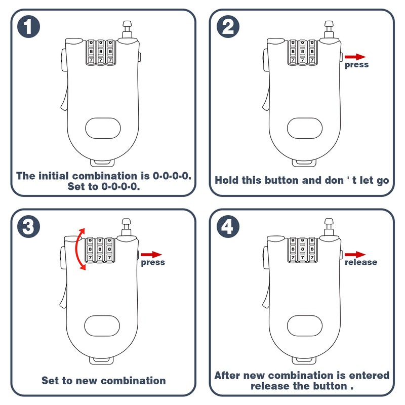 Pack of 2 Cable Lock, Retractable Cable Lock Combination Lock