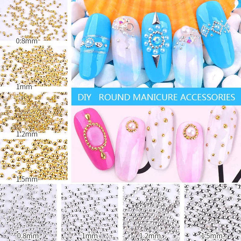 0.6mm 6Sizes Mini Small Stainless Steel Beads Nails Art Decorations