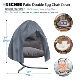 RICHIE 90”x78” Patio Egg Chair Covers Waterproof & UV Resistant, Heavy-Duty Zippered Cover for Outdoor Egg Swing Chairs, Hanging Chairs, All-Weather Protection for Garden, Balcony - Gray