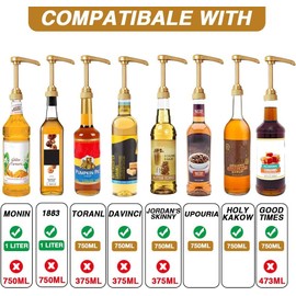 8 Packs White Coffee Syrup Pump Dispenser, Compatible with 25.4 Oz/750ml Bottles, Great for Home & Coffee Bar Drinking Mixes, Tea, Beverage, Cocktails, Plus Spoons(5.23")