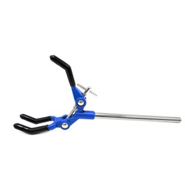 3 Finger, Vinyl Coated Extension Clamp on Stainless Steel Rod - 3.4" Max Clamp Opening, 5.5" Rod, 2" Fingers - Zinc Alloy Construction - Research, Industrial Laboratory Grade - Eisco Labs