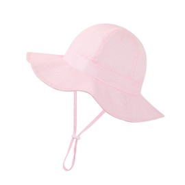 Baby Girl Sun Hat Toddler Beach Hats with UPF 50+ Protective Infant Summer Hat with Wide Brim Baby Girls Bucket Hat Swim Hat (US, Age, 6 Months, 12 Months, Pink Stripe + Beige Stripe)