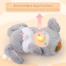 Breathing Sleep Companion Toy - Animated Bunny with Simulated Breathing, Soothing Music & Night Light, Anxiety Relief Plush, Breathing Teddy Rabbit Gifts for Baby Kids Boys Girls (Grey Rabbit)