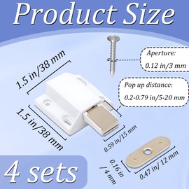 Magnetic Pressure Touch Release Catch, 4 PCS White Plastic Push Latches, Push to Open and Close Door Latch Magnetic Touch Latches, Cabinet Door Closure and Popping Open, Kitchen Bathroom