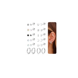 Kenivira 12 Paar Helix Piercings Silber Ohrringe Set für Frauen Chirurgenstahl kleine Creolen Ohrstecker hypoallergen Piercing Ohrschmuck Knorpel Ohrringe