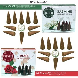 TRUMIRI Incense Cones - Combo Pack of 20 Cone Incense - 10 Rose + 10 Jasmine - Insence Cones - Incense Cones Scented - Cone Incense Scents - Insense Cones - Incent Cone