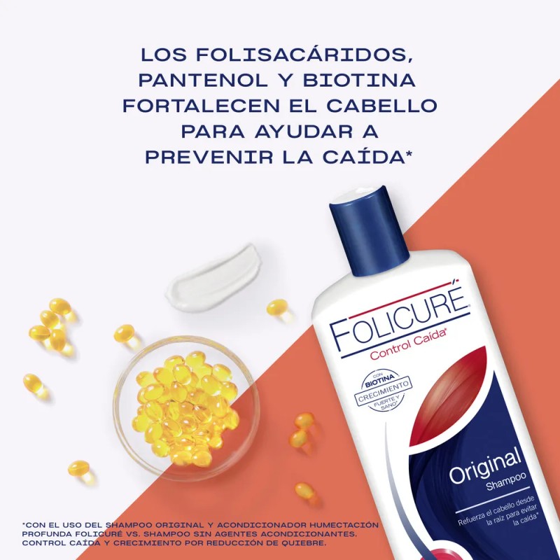 FOLICURE Shampoo Control Caída* Original con biotina y pantenol, ideal