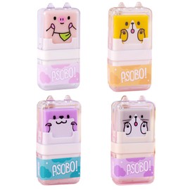 4 Pack Pencil Erasers for Kids with Clean Up Shaving Roller and Cover, Teacher Class Favors, Fun and Cute Animal Themed Erasers, Back to School Supplies, Great Gift for Home Office Parties