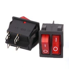 Ruimou 5Pcs AC 16A/250V 20A/125V Double Button Boat Rocker Switches, DPST 4Pin 2 Position with Red Light Rocker Switch