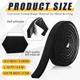 2 Pcs Metal Roofing Universal Vented Ridge Closure Strips 2 W x 15' l (30'l Total) Roof Panel Closure Self Adhesive Felt Tape Waterproof Windproof Seal for Metal Panels Insulation Weather Barrier