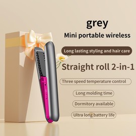 USEFULTEK Pro Wireless 2-in-1 Hair Straightening & Curling Iron, 1.3-Inch Anti-Scald Cordless Hair Straightener, Portable Hair Styler Safety Lock Mode + Automatic Shutdown Mechanism (Gray)