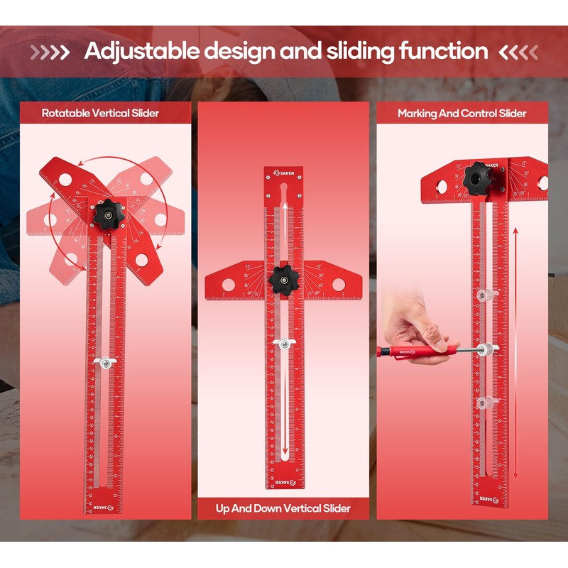 Saker Woodworking Scriber Marking Line Ruler, Adjustable Aluminum Alloy Sliding