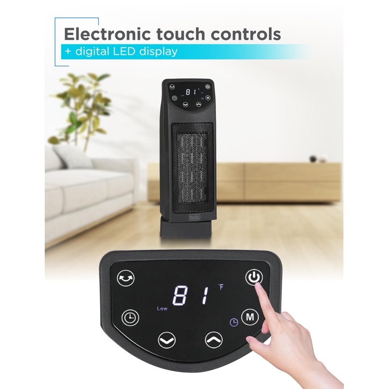 BLACK+DECKER Oscillating Ceramic Desktop Heater with Remote with Adjustable Thermostat,