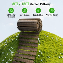 Mars Villa Wooden Garden Pathway 12FT, Outdoor Roll Out Decorative Garden Walkway, Weather-Resistant Non-Slip Hardwood Walkway Pavers for Garden, Backyard, Beach, Wedding Party Pathways,Charcoal Gray