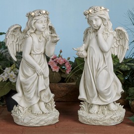 Serene Angel Ivory Indoor Outdoor Garden Sculptures Set of Two