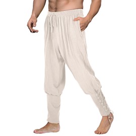 Teyujosem - Pantalones de pirata para hombre, estilo vikingo, estilo medieval, pantalones de lino, con bandas al tobillo, disfraz de Halloween, Z3707wh, 3X-Large